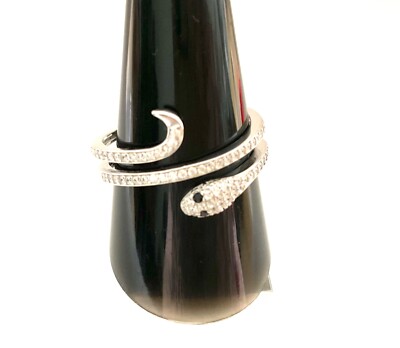 RING SCHLANGE AUFGEROLLTE SCHLANGE EXQUISITES DESIGN SCHWARZES AUGE STERLINGSILBER KOSTENLOSER VERSAND