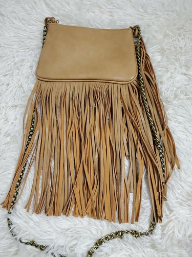 Carlos Santana Crossbody Bag Fringe Tan Brown Purse W/ Chain Strap NWOT - Picture 6 of 6