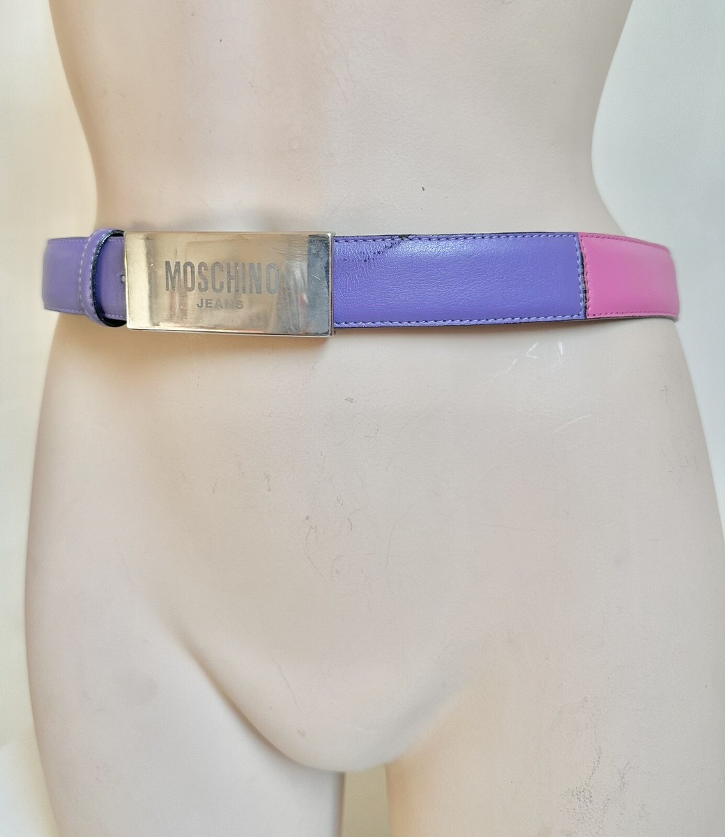 MOSCHINO Jeans Vintage Belt Leather Silver Metal Plate Pink  display picture 1