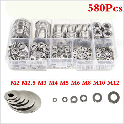 580x Stainless Steel Flat Washers For M2 M2.5 M3 M4 M5 M6 M8 M10 M12 Screws Bolt