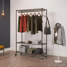 Rolling Garment Rack Adjustable Shelves  Rod Bronze Powder Coated Easy Assembly
