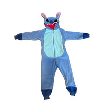 Disney Stitch Hooded One Piece Costume Pajama Jumpsuit, Blue, ADULT S