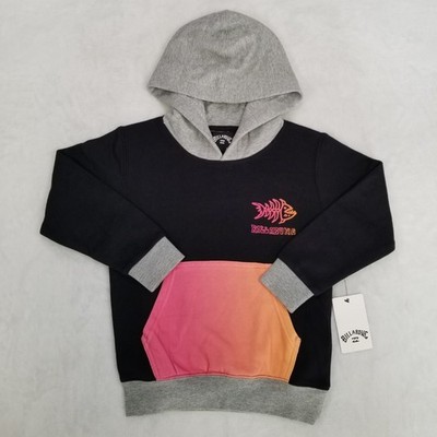 Billabong United Pullover Hoodie Boys Large 6 Black Gray Pink Orange Fish NWT