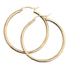 14kt Real Gold Diamond Cut Hoop Earring 2MM Thick And 35 MM Size