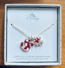 DISNEY MINNIE MOUSE LETTER INITIAL S CHARM NECKLACE RED SILVER SWAROVSKI