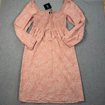 Able Joyce Smocked Midi Dress Women's Small Blush Square Neck Puff Sleeve New