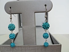 SHAMBALLA CRYSTAL BEADS FISH HOOK EARRINGS (LAKE BLUE COLOR) ITEM# LBC 5000