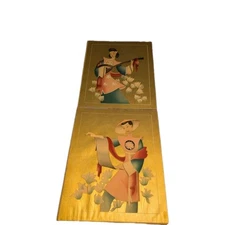 2 Gold Asian Painting | Bernard Picture Co., Inc. N.Y.C Watercolor/Handcrafted