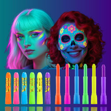 Glow Face Body Paint, 6Pc Glow in the Dark under UV Black Light Sticks Makeup Ne