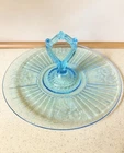 Anchor Hocking Blue Depression Glass “Mayfair” Open Rose Sandwich/Tidbit Tray