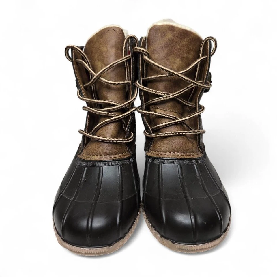 Bota de pato con cordones Madden Girl para mujer a prueba de agua al aire libre forrada a cuadros invierno 7,5 M Foto 2 de 4