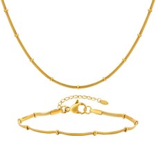 Stainless Steel Chain Bracelet Necklace Set Gold Plated Fashion Jewelry Women