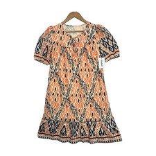 New Kindred Anthropologie Dress Womens Small Orange Ikat Boho Flowy Summer Beach
