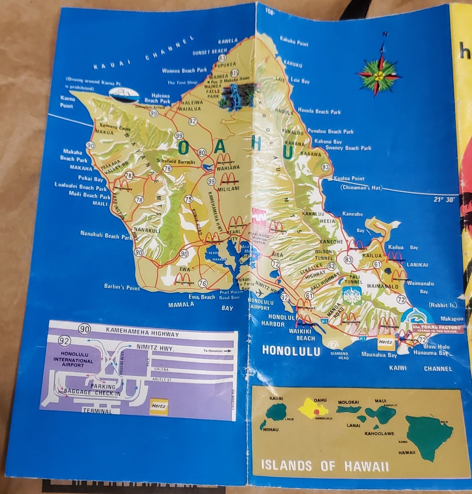 VINTAGE 1977 WESTERN AIRLINES HONOLULU-WAIKIKI TOURMAP VERY COOL