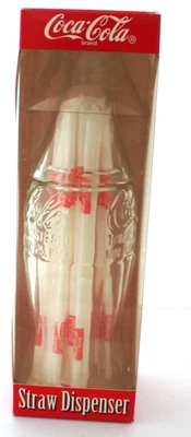 COCA COLA® - DISTRIBUTEUR DE PAILLE EN VERRE BOUTEILLE NEUF DANS BOITE 1996 - Photo 1/4