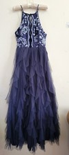 Teeze Me Size 11/12 Embroidered Sleeveless Tulle Lined Long Dress Navy Blue. NWT
