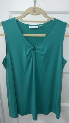 Susan Graver Tank Top size Medium, Teal Green Knit Stretch Blouse Preppy Career
