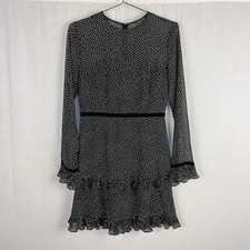 Lulus Dress Women Small Black Polka Dot A-Line Mini Ruffle Party Retro Twee