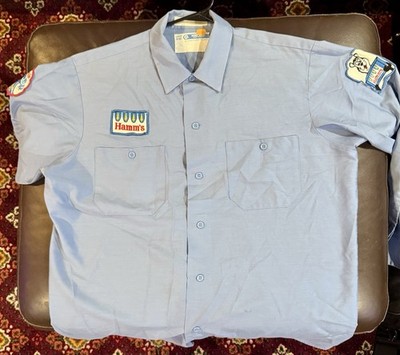 Vintage Hamms Beer Shirt Button Down Long Sleeve Patches Deliver Uniform