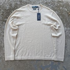 New Vintage POLO RALPH LAUREN Natural 100 CASHMERE KNIT CREWNECK Sweater XL