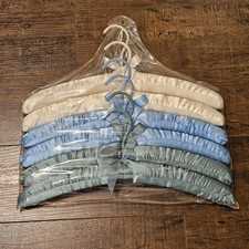 Vintage SET 6 Padded Satin Lingerie Boudoir Clothes Hangers NEW Blue Green Ivory