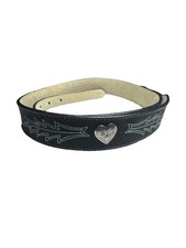 Wrangler HEART CONCHO Taper Black Leather Western Belt Blue Embroidery Size Med