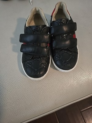 Authentic GUCCI ACE Black Leather Sneaker Shoes Kids Toddler Euro 26 / US 10