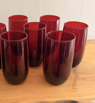 Anchor Hocking Royal Ruby Roly Poly Tumblers 9 oz Set of 4 Vintage