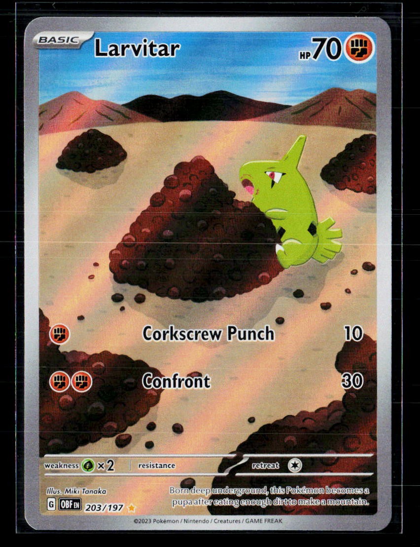 Larvitar 203/197 Illustration Rare Holo Obsidian Flames NM