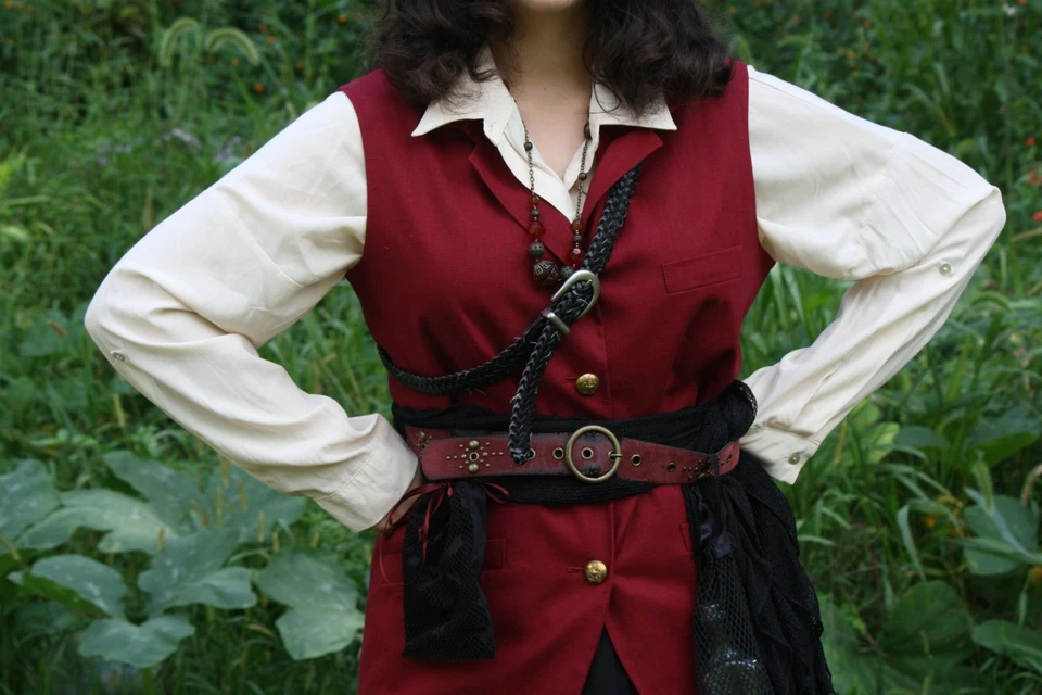 Women's Pirate Renaissance Costume Outfit Large Steampunk Vest Skirt Top 9pcs - Image 3 of 4