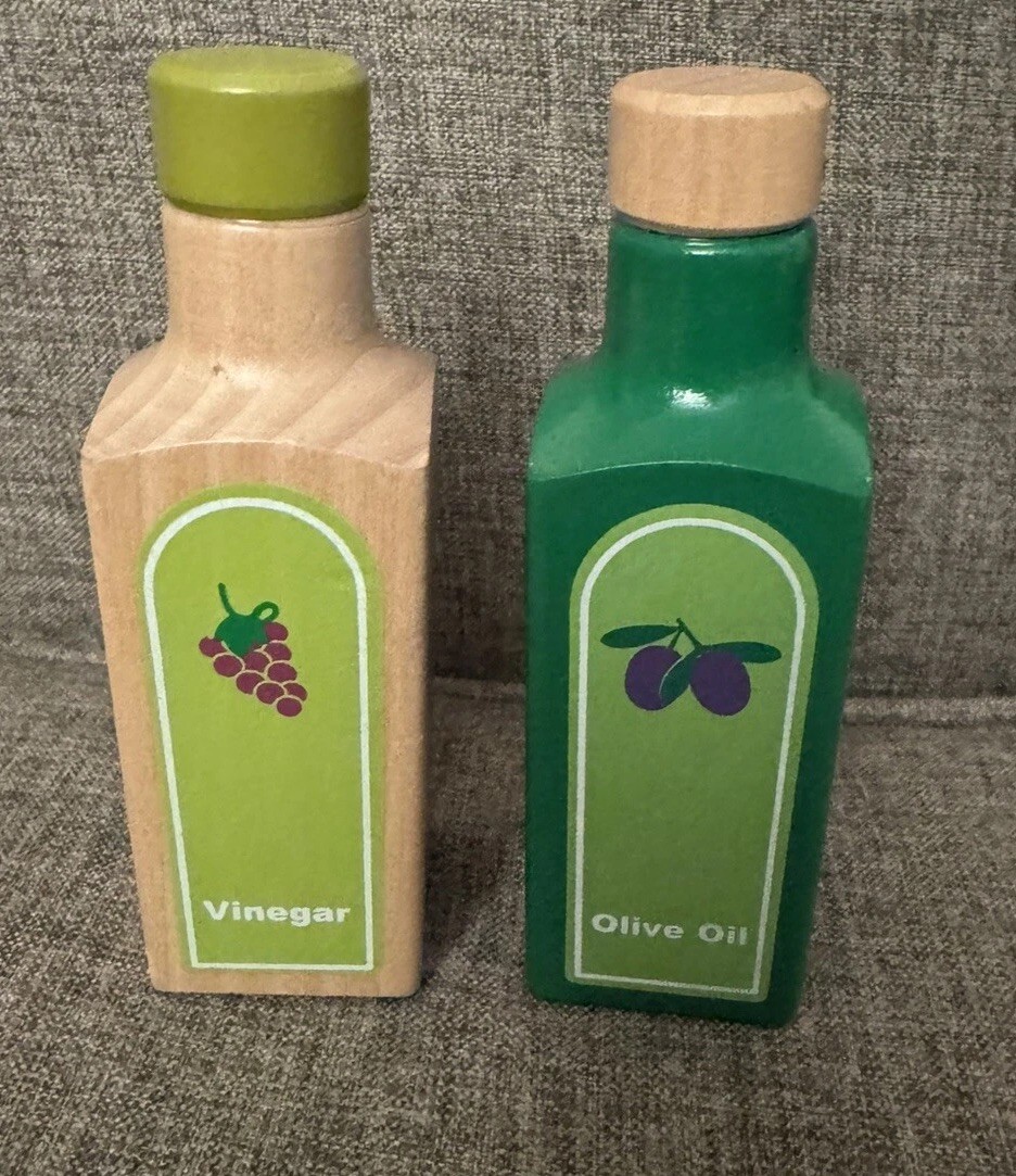 Hape Garden Salad Wood Play Kitchen Accessories Vinegar & Ol