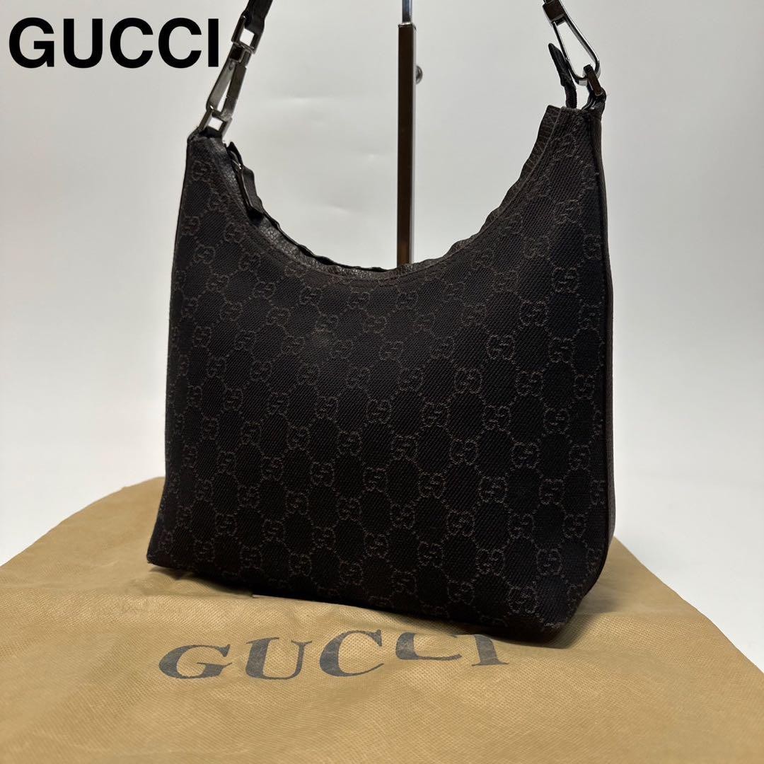 Gucci Gg Canvas Leather Half Moon One Shoulder Bag Q30 Designer Purse Crossbody
