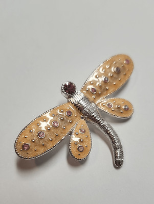 Dragonfly Brooch with Pink Crystals