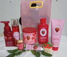 New Bath  Body Works Strawberry Pound Cake 7 pc set  Strawberry pocketbac hol