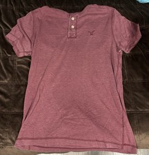 American Eagle Men's Short Sleeve Button-Up Shirt Size Medium Slim Fit Maroon