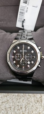 Bulova Diamond Accent Chronograph Gray Quartz Men's Watch 98D142 New Never Worn