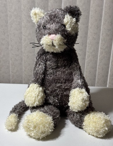 HTF Jellycat Bunglie Kitten Grey / Creme Soft Beanie Plush Stuffed Animal 16" - Picture 1 of 23