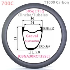 Asymmetric Tubeless Clincher Rims 30x35mm 700C Gravel Road Bike Carbon Wheels