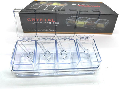 4 Pack Clear Seasoning Box Set with Lids & Spoons Spice Storage Containers