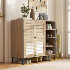 Shoe Cabinet Storage Cupboard Flip Doors Adjustable Shelves Freestanding Oak Leg