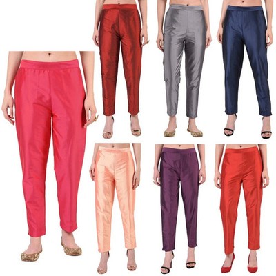 Women's Dupion Silk Trousre Pant Ankle Length Slim Fit & Casual Pants For Office