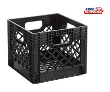 Juggernaut Storage 16QT Heavy-Duty Plastic Milk Crate, Black Square Bin