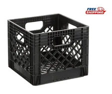 Juggernaut Storage 16QT Heavy-Duty Plastic Milk Crate – Black Square Utility Bin