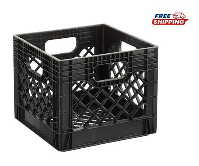 Juggernaut Storage 16QT Heavy-Duty Plastic Milk Crate, Black Square Bin