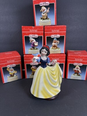 Disney Schmid Snow White & 7 Dwarfs Music Box Set Complete 50th Anniversary