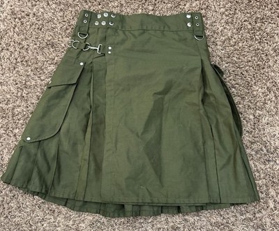 Magna Wears Scottish Kilt Military Green Cargo Pockets 100% Cotton Men Sz 34