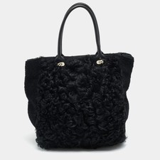 Borsa verticale Marni in shearling nero e pelliccia