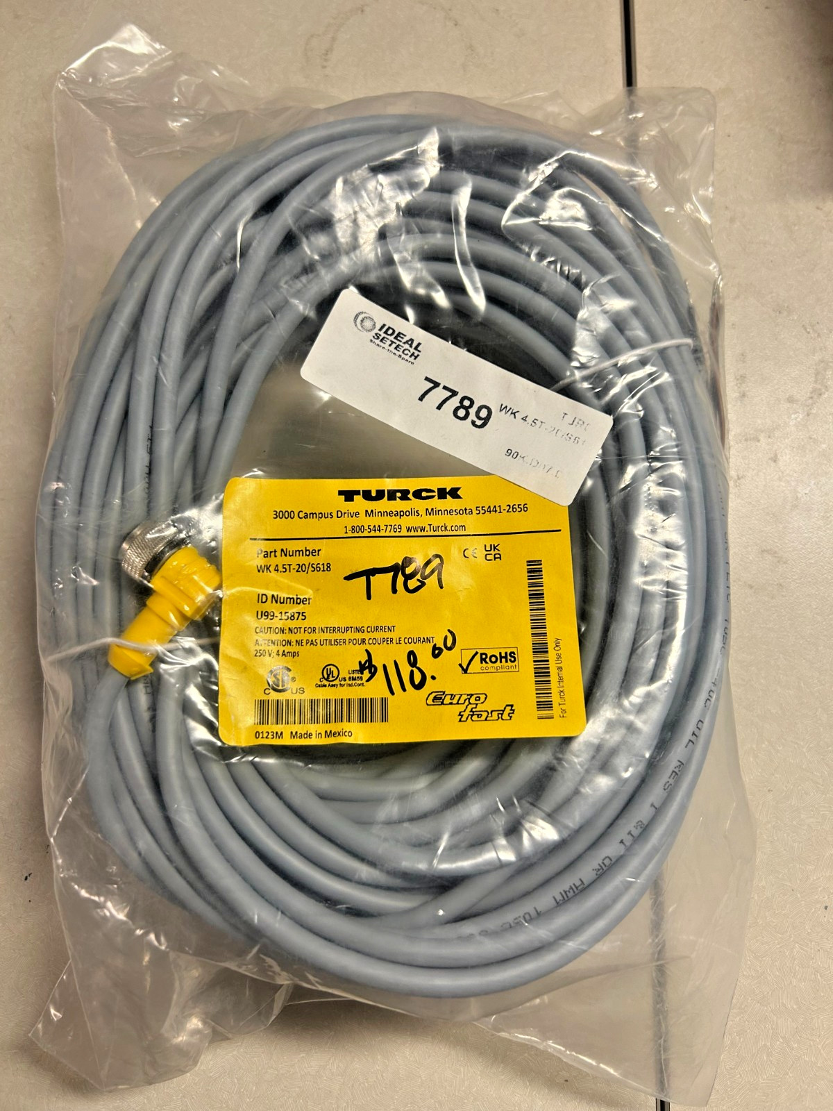 TURCK Actuator and Sensor Cordset WK 4.5T-20/S618  **NEW**