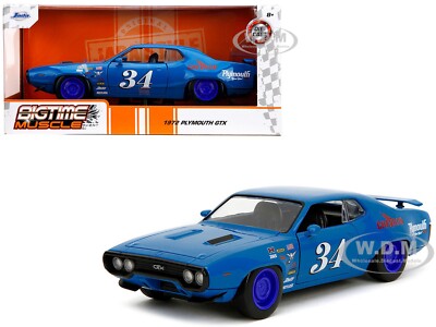 1972 PLYMOUTH GTX #34 BLUE 1/24 DIECAST MODEL CAR BY JADA 35218 | eBay