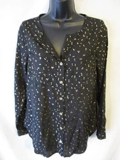 Attention Casual Geometric  Reg Size Black Sparkle Button Down Shirt SR $22 NEW